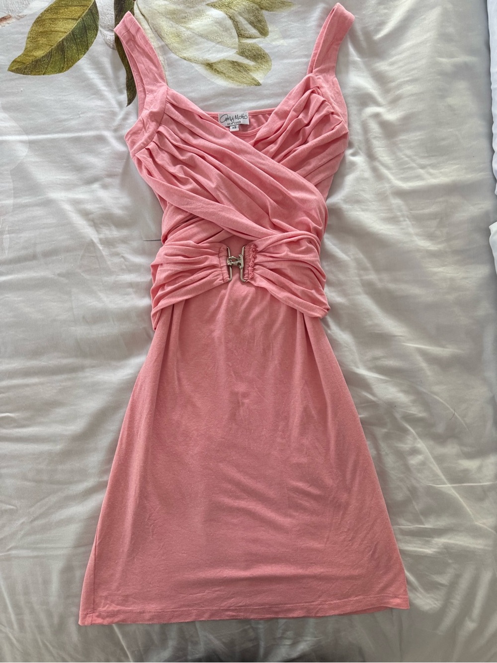 Amy Matto light coral wrap belted Mini Dress with Buckle Detail